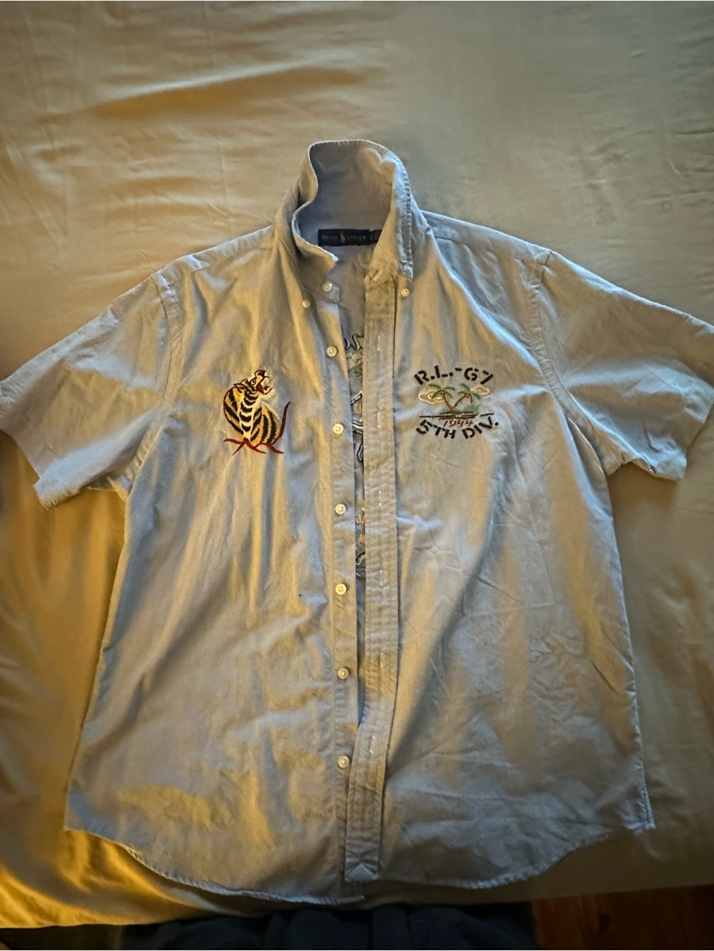 Ralph Lauren Light Blue Short-Sleeve Embroidered Button-Down Shirt
